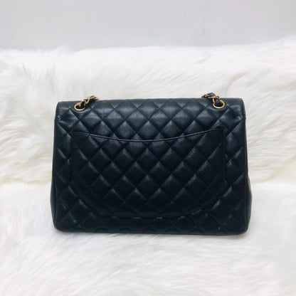 Classic Double Flap Caviar Leather Maxi Black GHW