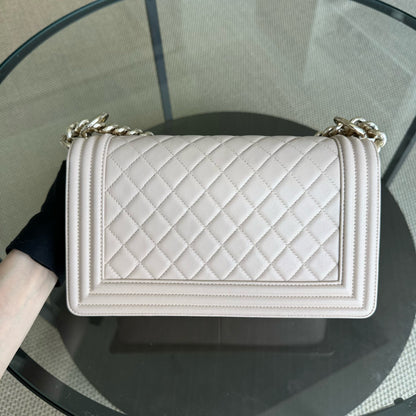 Chanel Boy Medium - 25CM Quilted Lambskin Light Nude Pink Gold Hardware Series 23