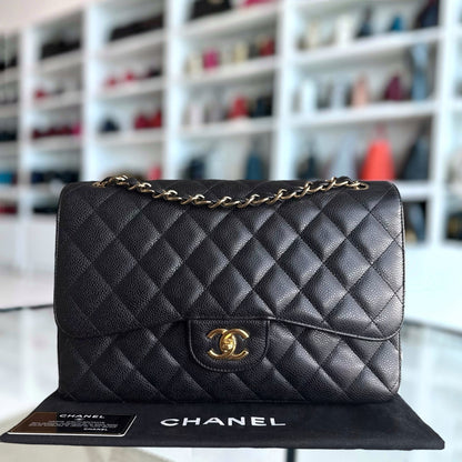 Chanel Classic Flap Jumbo - Caviar Double Flap 30CM Quilted Black Gold Hardware 15
