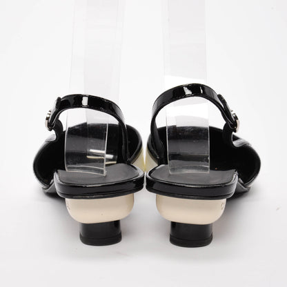 Chanel Black & White Patent Cap Toe Slingback Pumps 39.5