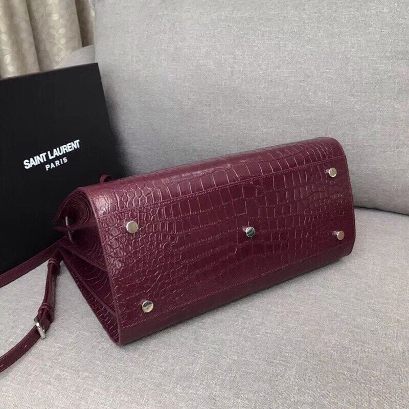 Yves Saint Laurent Sac De Jour Small In Embossed Crocodile Burgundy