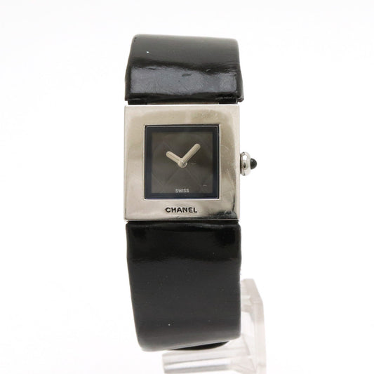 CHANEL Matrasse SS Emmeline Leather Belt Black   Quartz Watch H0116