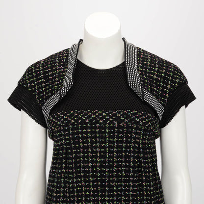 Chanel Black Tweed & Mesh Short Sleeve Dress FR 34