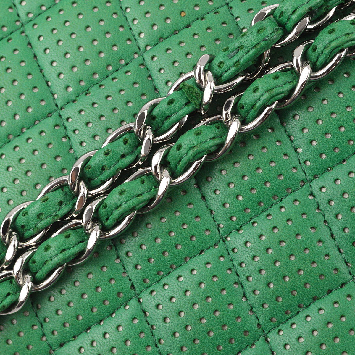 Chanel Green Perforated Lambskin East West Shoulder Bag