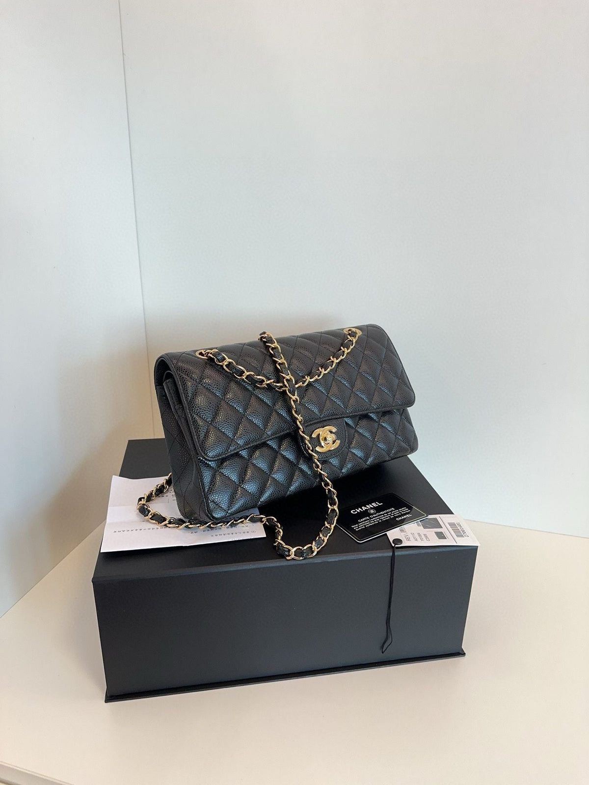 Chanel classic double flap CF bag Caviar leather black -year