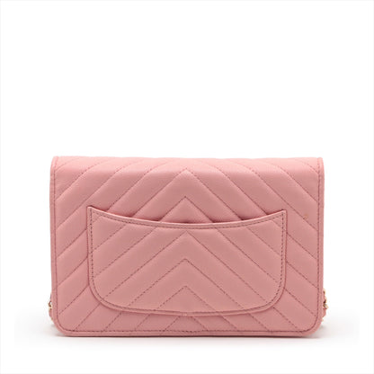 Chanel V Stitch Caviar S Chain Wallet Pink Gold