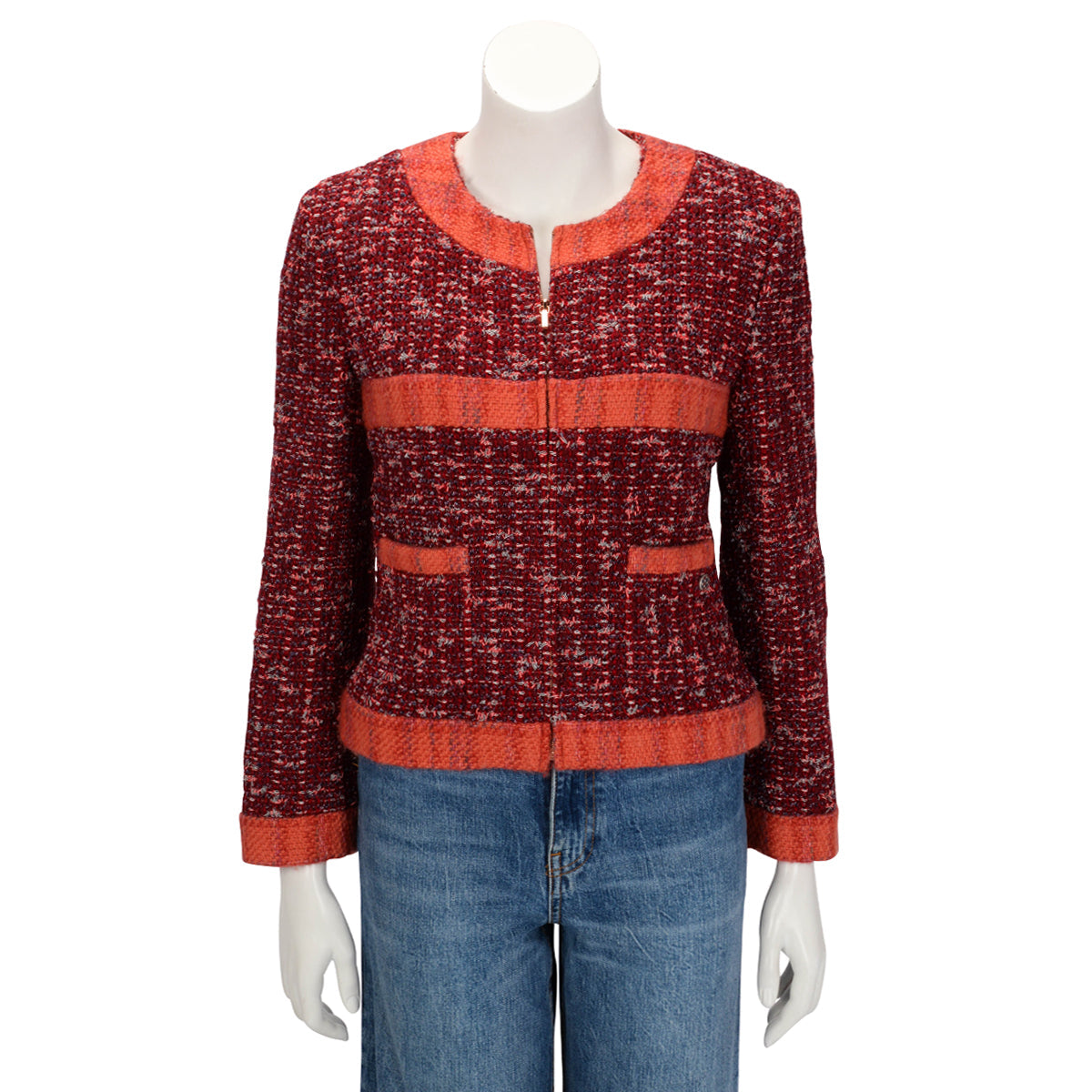 Chanel Red & Orange Fantasy Tweed Jacket FR 40