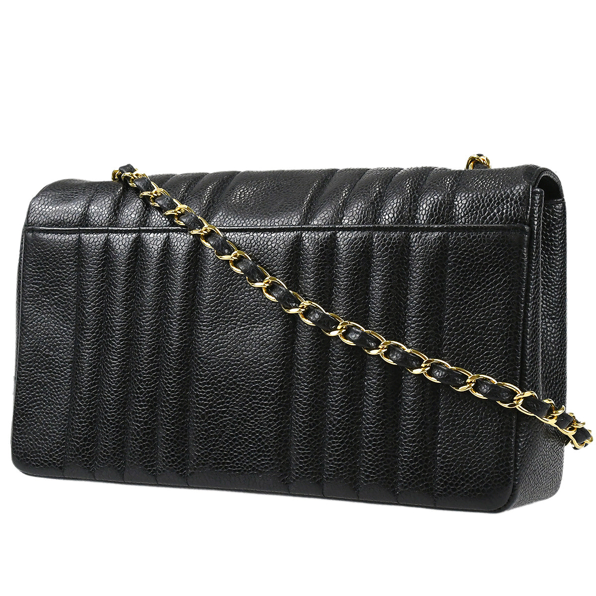 Chanel 1991-1994 Black Caviar Medium Vertical Stitch Classic Single Flap Bag
