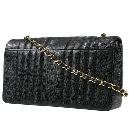Chanel 1991-1994 Black Caviar Medium Vertical Stitch Classic Single Flap Bag
