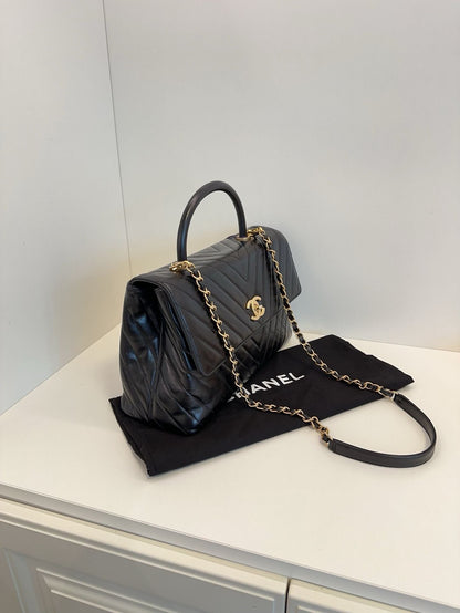 Chanel Coco handle large bag black oil wax leather