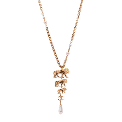 Chanel Gold Pearl 3 Lions CC Necklace