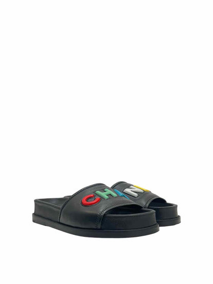CHANEL Cha-Nel Black Multicolor Size EU 38.5 Sandals