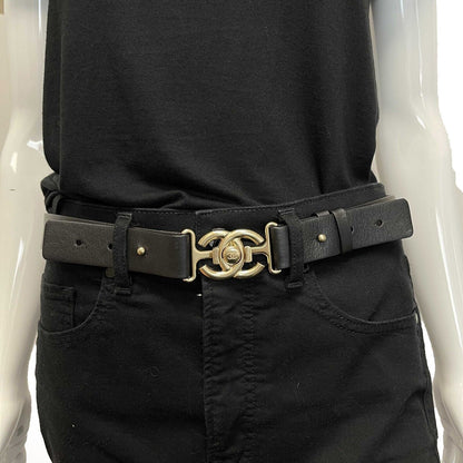 Chanel Belt CC Turnlock Circle Leather Belt Black /
