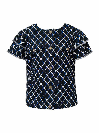 CHANEL Cap Sleeve Black, White & Blue Size US 8 Jacket