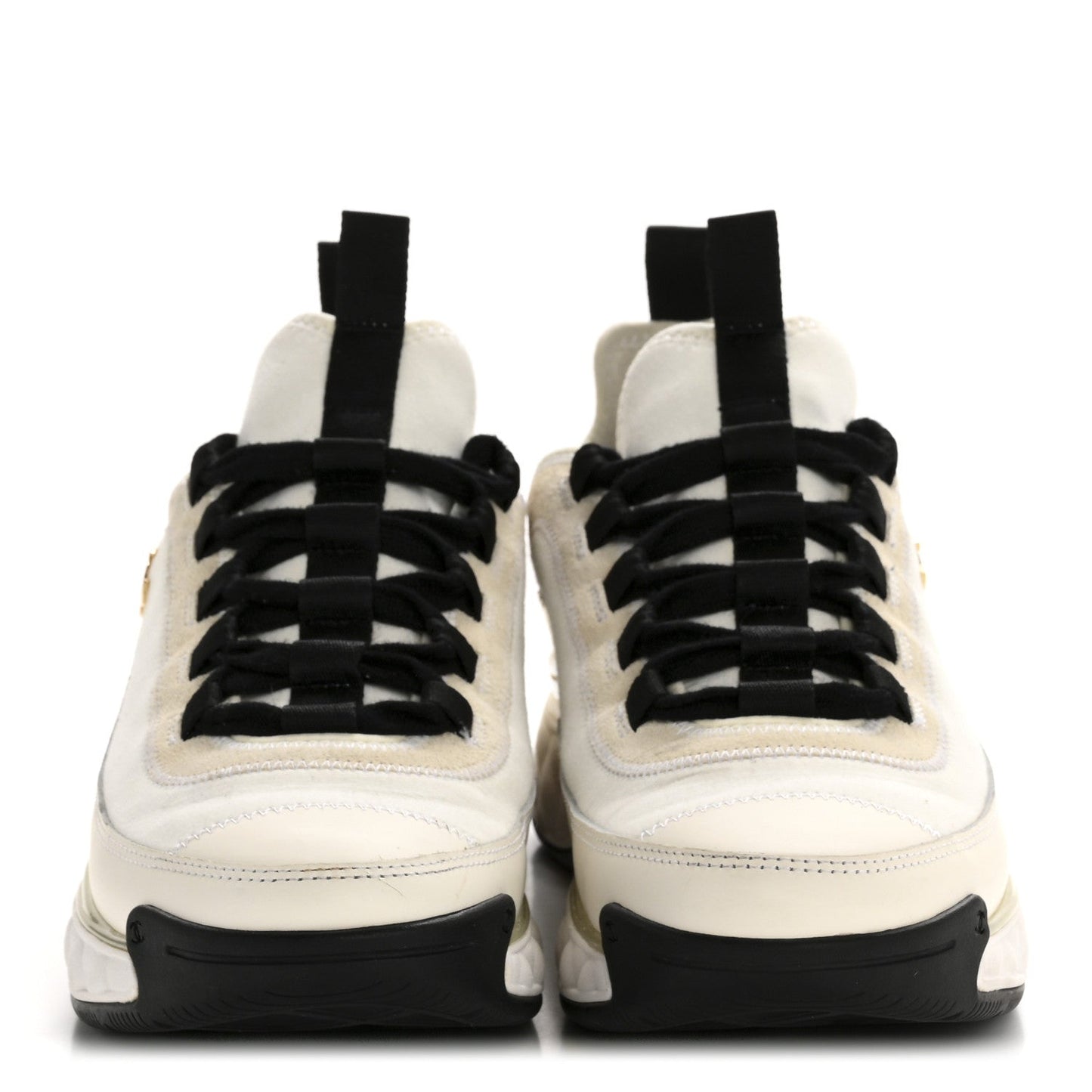 Velvet Calfskin Mixed Fibers CC Sneakers 38 Ivory Black