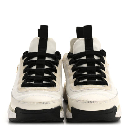 Velvet Calfskin Mixed Fibers CC Sneakers 38 Ivory Black