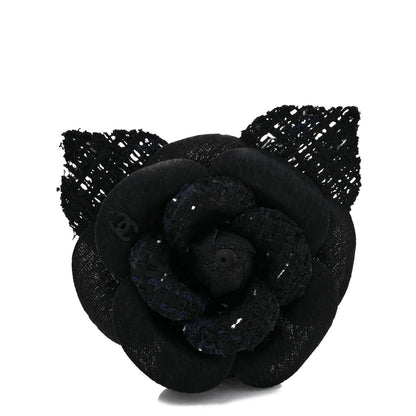 Tweed Camellia Pin Brooch Black White
