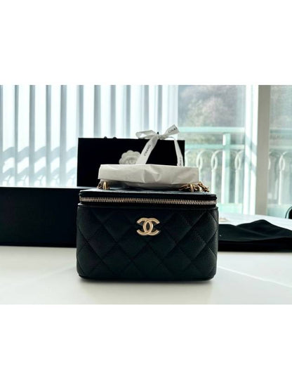 Heart Ball Rectangular Vanity Caviar Cross Bag Black Chanel