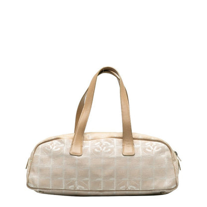 Chanel New Label Line Handbags Boston Bag Ivory Beige Canvas Leather  CHANEL