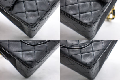 CHANEL 2.55 Double Flap Small Chain Shoulder Bag Black Lambskin