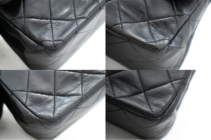 CHANEL Classic Double Flap Medium Chain Shoulder Bag Black Lamb k33