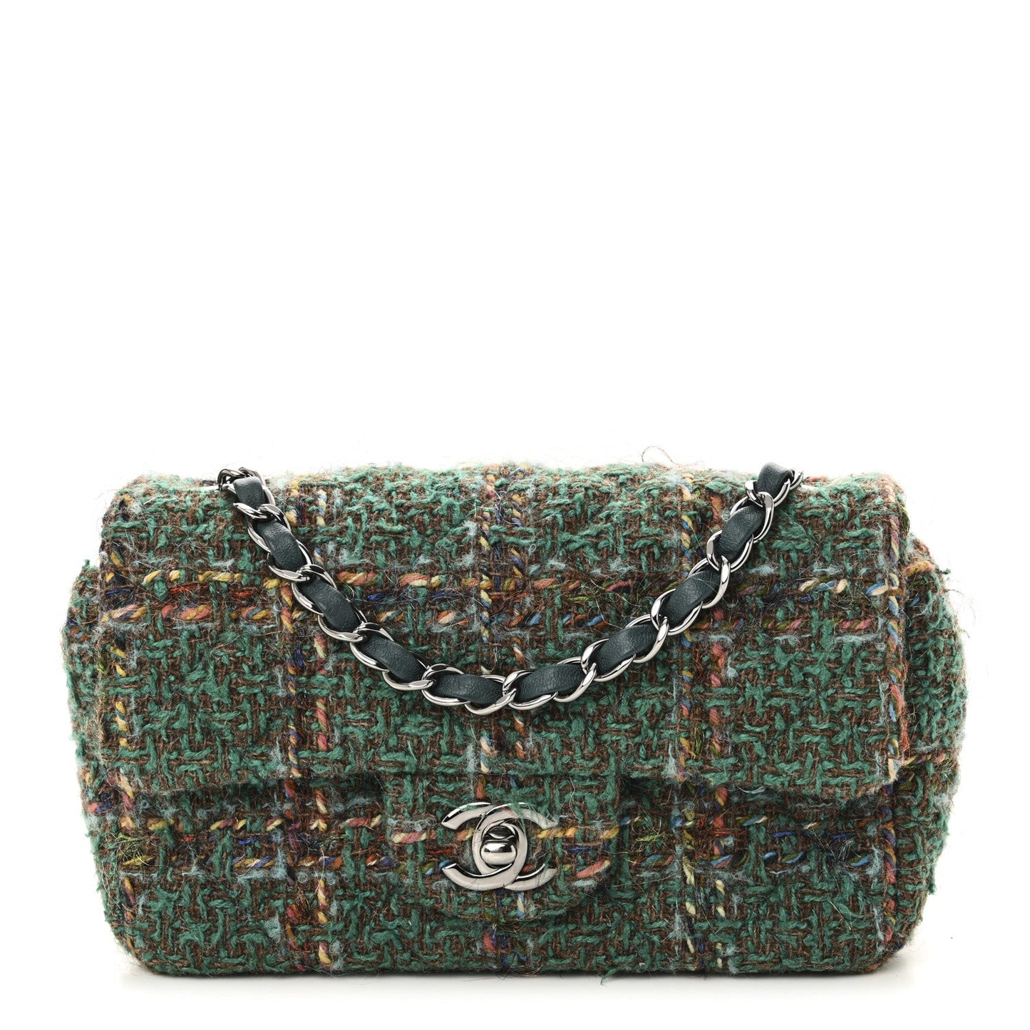 Tweed Quilted Mini Rectangular Flap Green