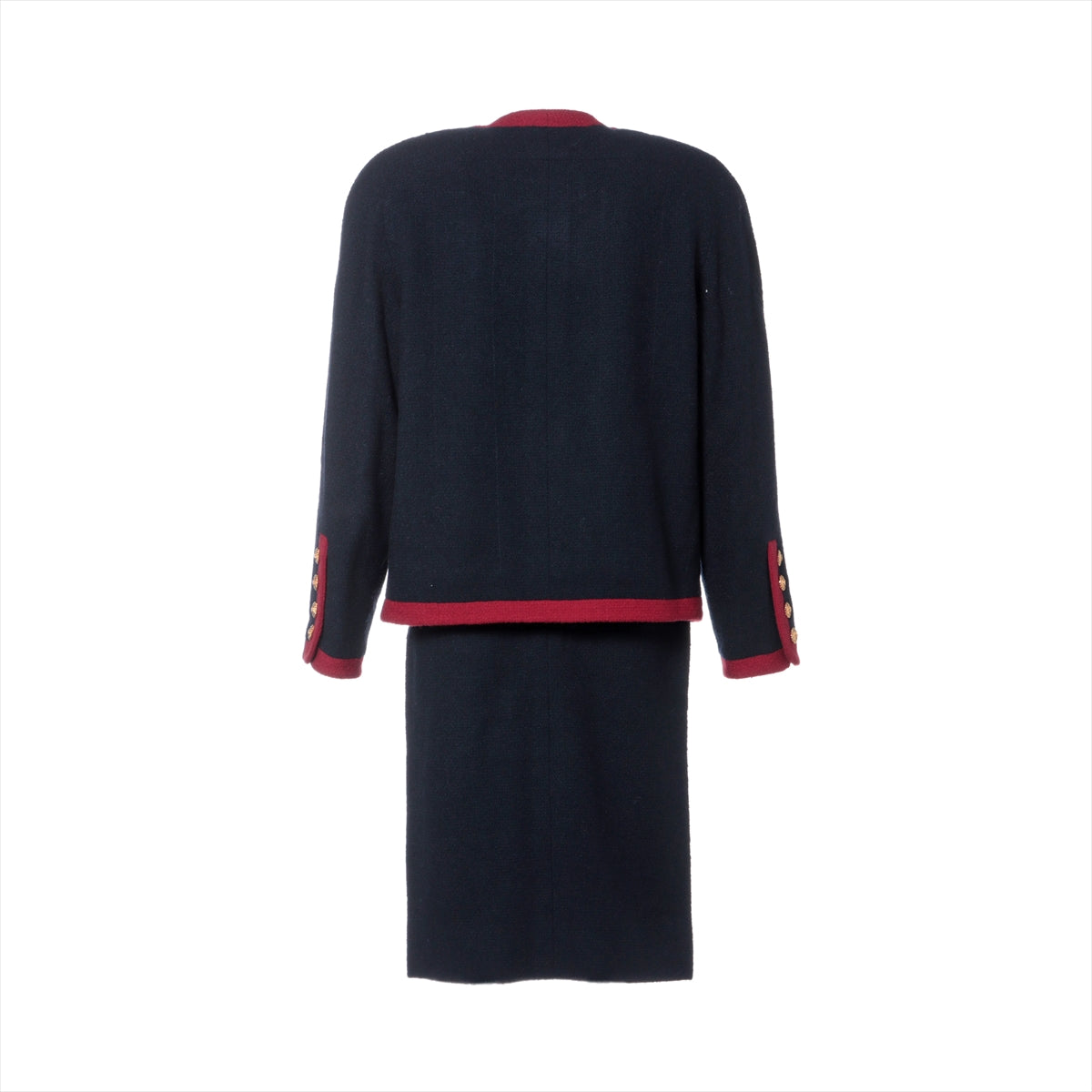Chanel Coconut Button Vintage Wool Setup 34  Navy x Red 20370 Wicker G Button