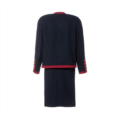 Chanel Coconut Button Vintage Wool Setup 34  Navy x Red 20370 Wicker G Button