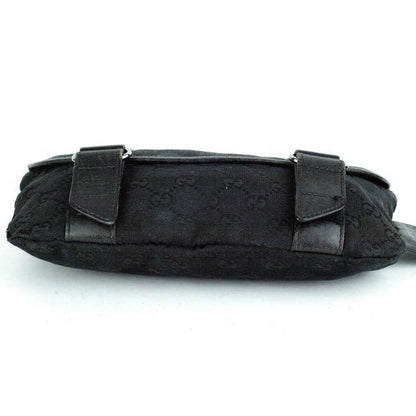 Gucci Black Large G Logo Print Canvas And Black Leather With A Heavy Canvas Belt And Chrome Accents