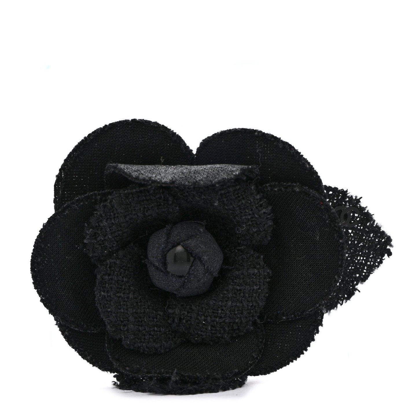 Tweed Fabric Camellia Pin Brooch Black