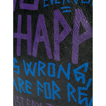 Balenciaga Bazar Graffiti Purple Blue Black Arena Leather Pouch 443658
