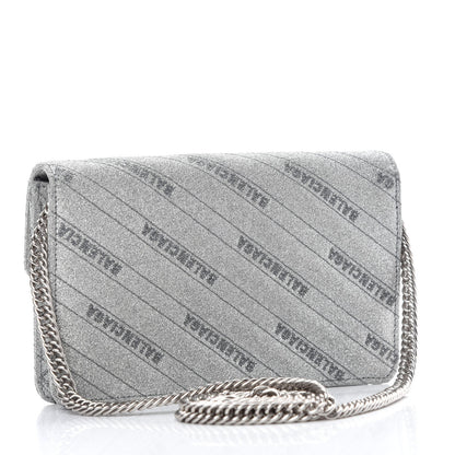 Balenciaga BB Silver Glittered Leather Wallet on Chain Bag 561507