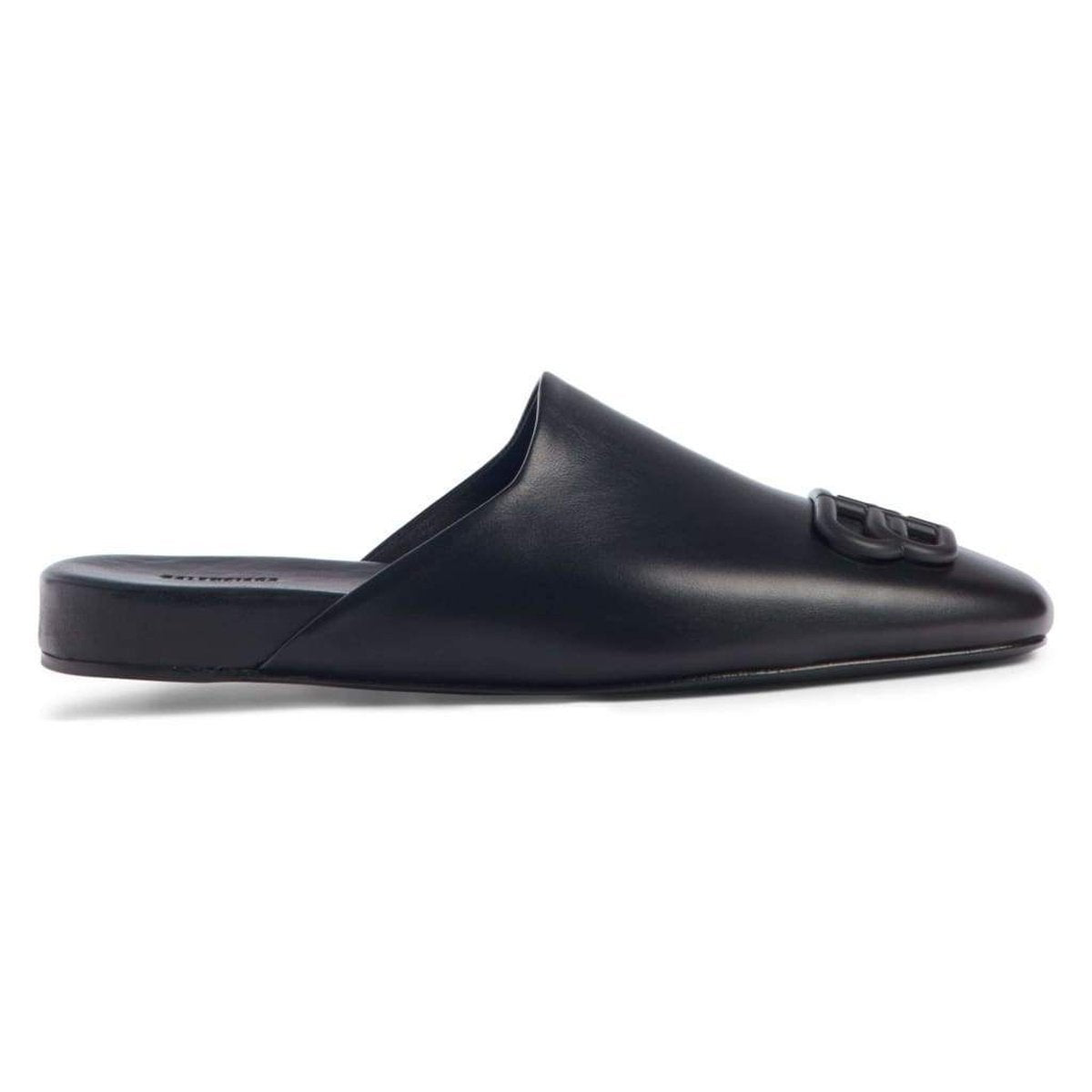 Black BB Logo Leather Slipper Shoes