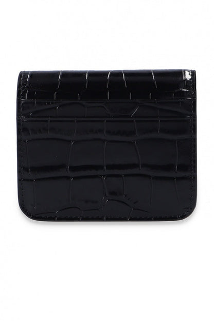 Balenciaga Black Calf Leather Crocodile Embossed Mini Wallet 601474