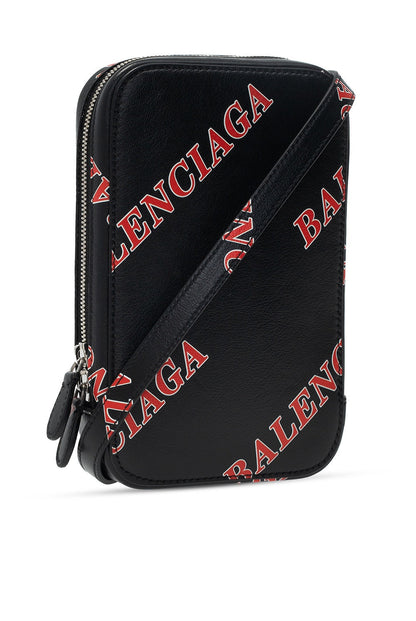 Balenciaga Black Calfskin Leather Sport Print Phone Holder Bag 618189