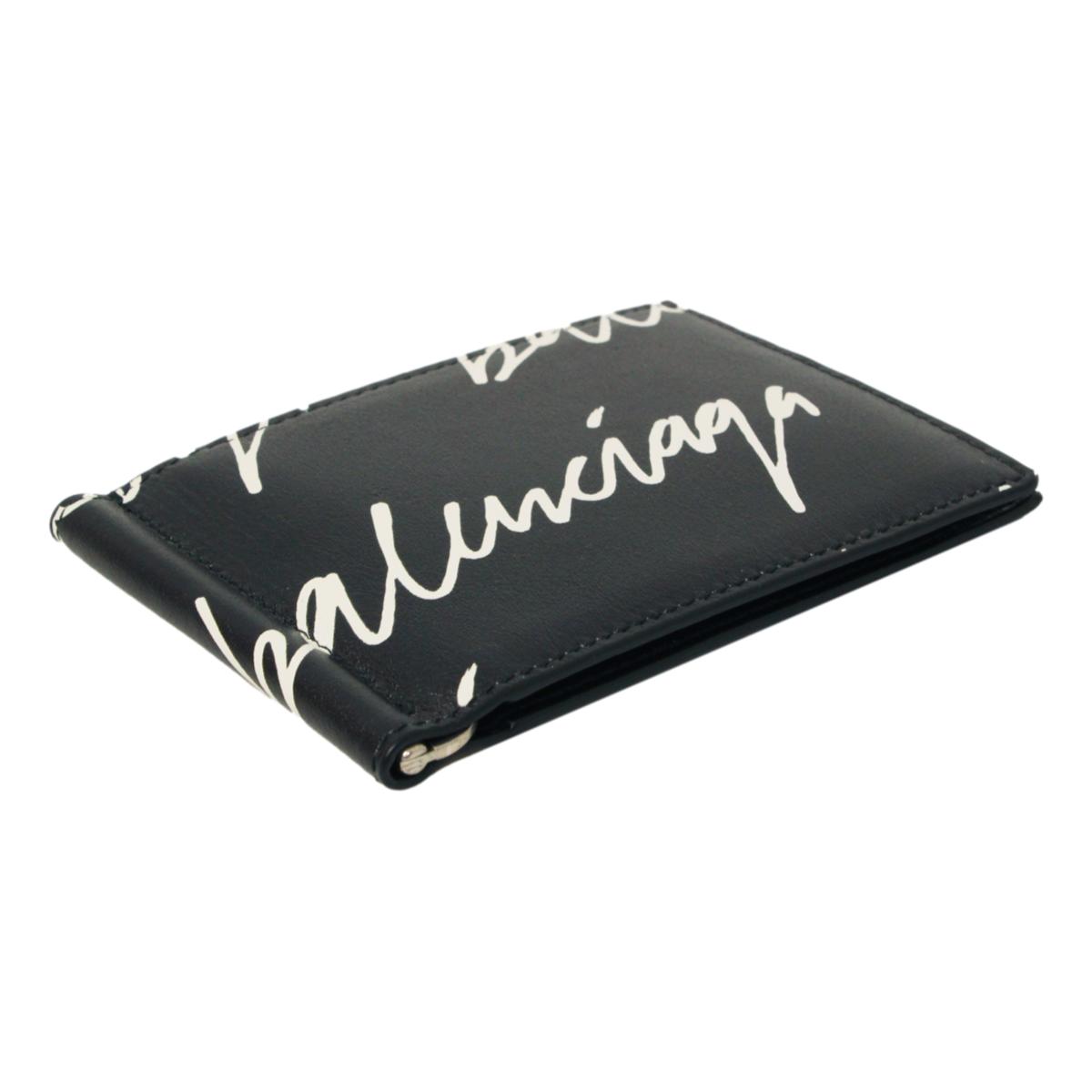 Balenciaga Cash Black Leather Scribble Logo Money Clip Wallet 625819