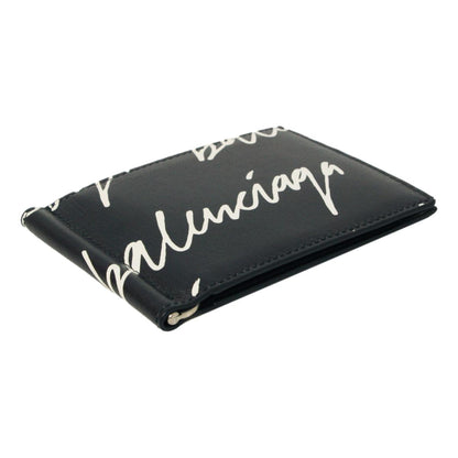Balenciaga Cash Black Leather Scribble Logo Money Clip Wallet 625819