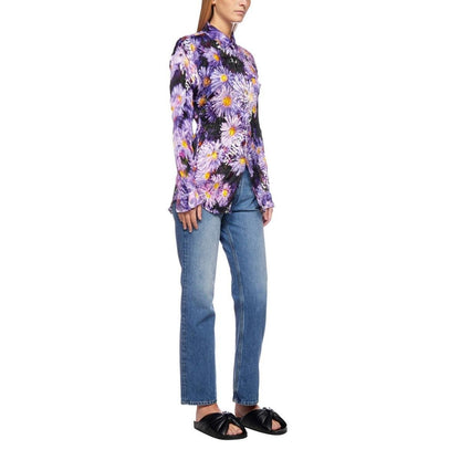 Floral Printed Crinkled Effect Silk Shirt