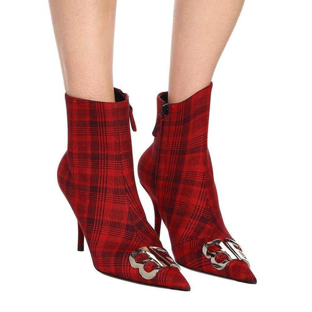 Logo Plaid Canvas Ankle Boots