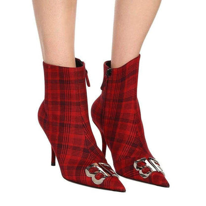 Logo Plaid Canvas Ankle Boots