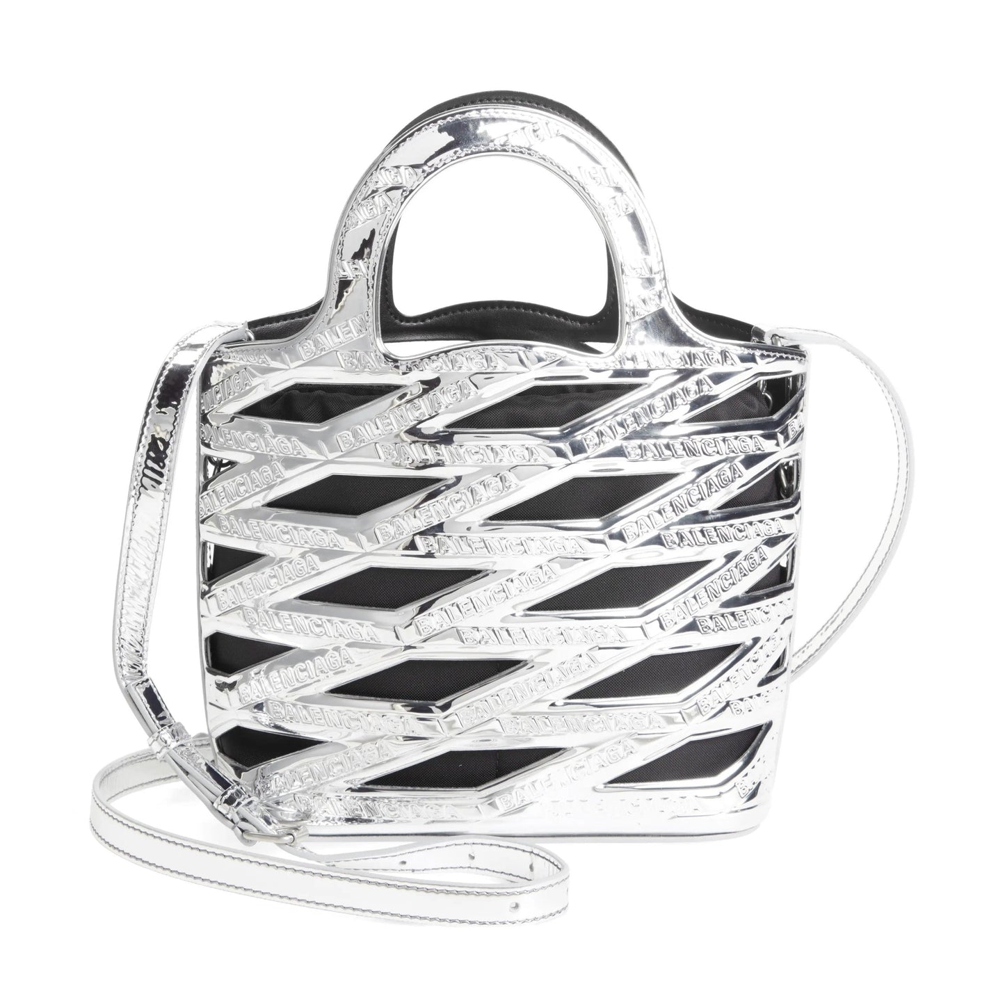 Balenciaga Neo Basket Metallic Silver Leather Small Satchel Bag 630708