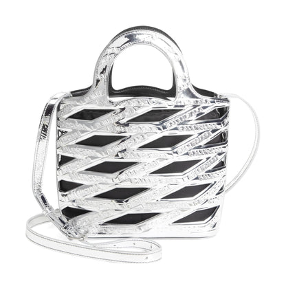 Balenciaga Neo Basket Metallic Silver Leather Small Satchel Bag 630708