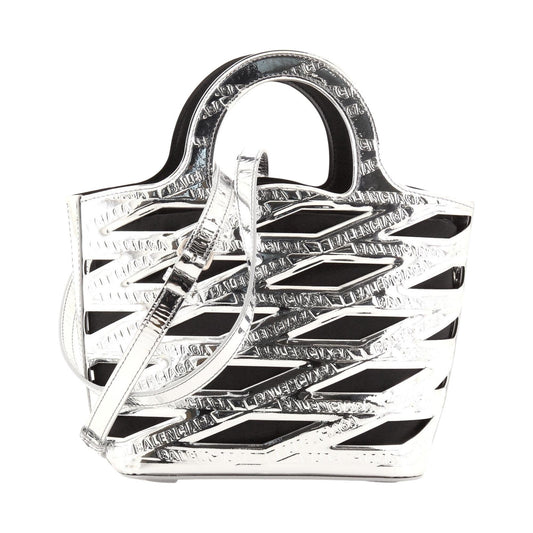 Balenciaga Neo Basket Metallic Silver Leather Small Satchel Bag 630708