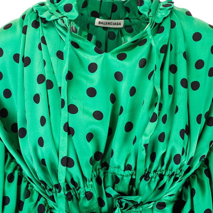 Polka Dot Print Long Sleeve Logo Jacquard Babydoll Dress