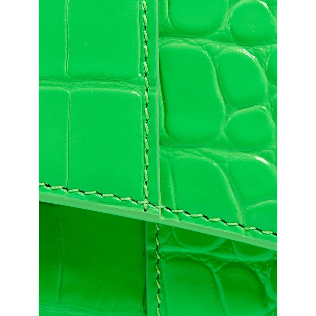 XS Hourglass Croc-Embossed Leather Top Handle Bag in Green