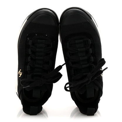 Velvet Calfskin Mixed Fibers CC Sneakers 36 Black
