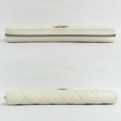 CHANEL CHANEL Long Zip Wallet AP3337 Matrasse Caviar S White G  Round  Long Wallet Coco Small Leather