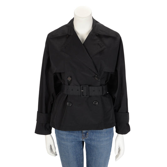 Prada Black Nylon Belted Short Trench Coat IT 36