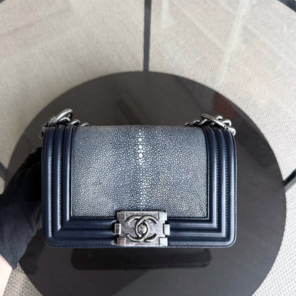 Chanel Boy Small - Small Galuchat Stingray Blue Ruthenium Silver Hardware Series 20