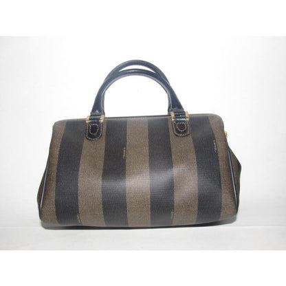 Fendi Boston Bag Two Way Boston Bagdr S Tobacco Pequin Print Leather And Coated Canvas Satchel